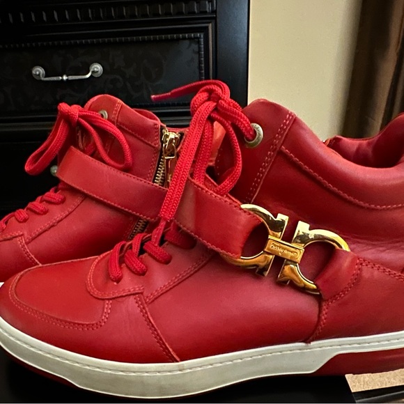 Salvatore Ferragamo Other - Red Ferragamo high top sneakers with cream sole and gold detail